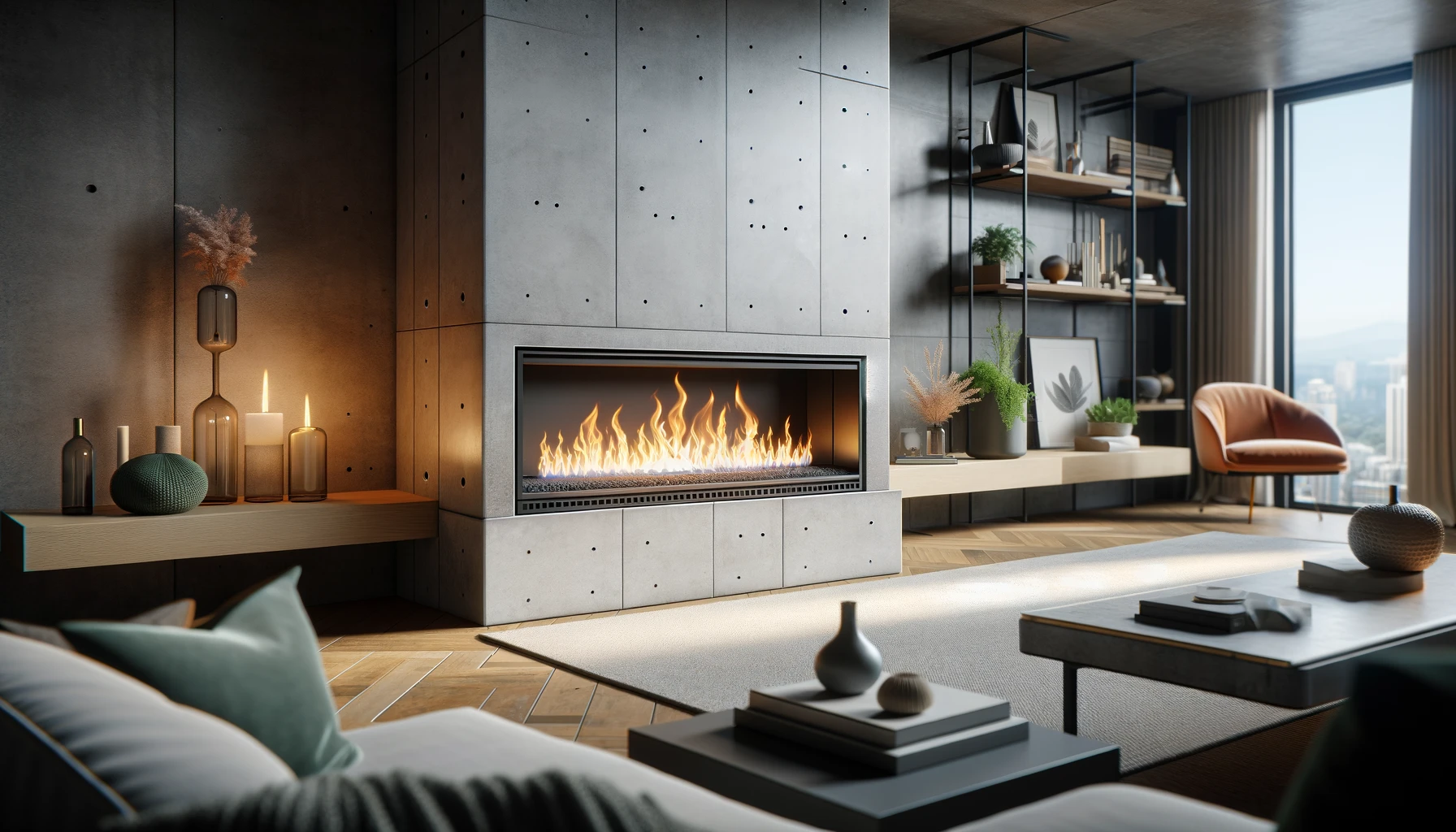 an image showcasing an operational energy-efficient gas fireplace.