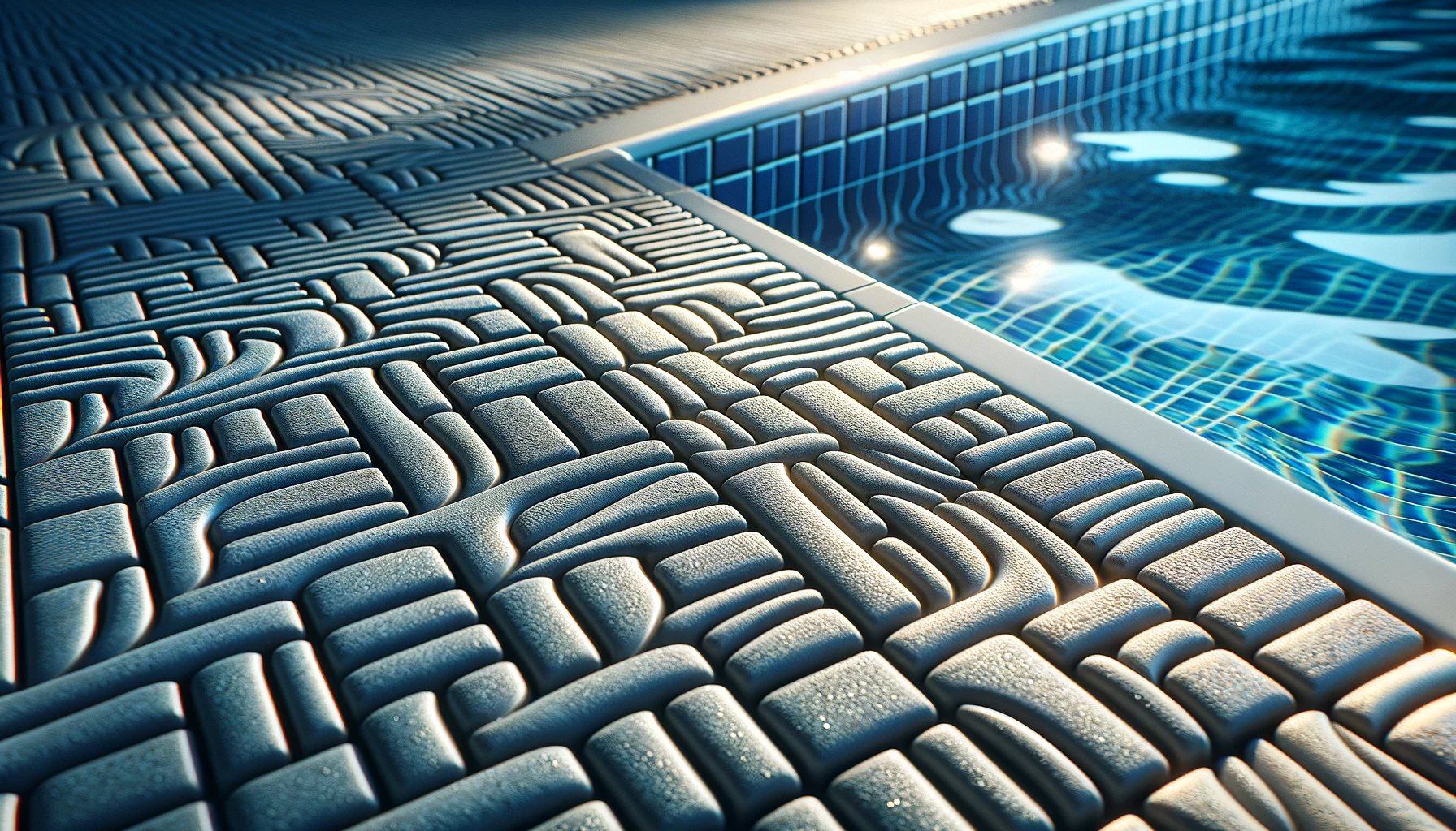 an image that offers a close-up view of a pool deck surface featuring slip-resistant tiles.