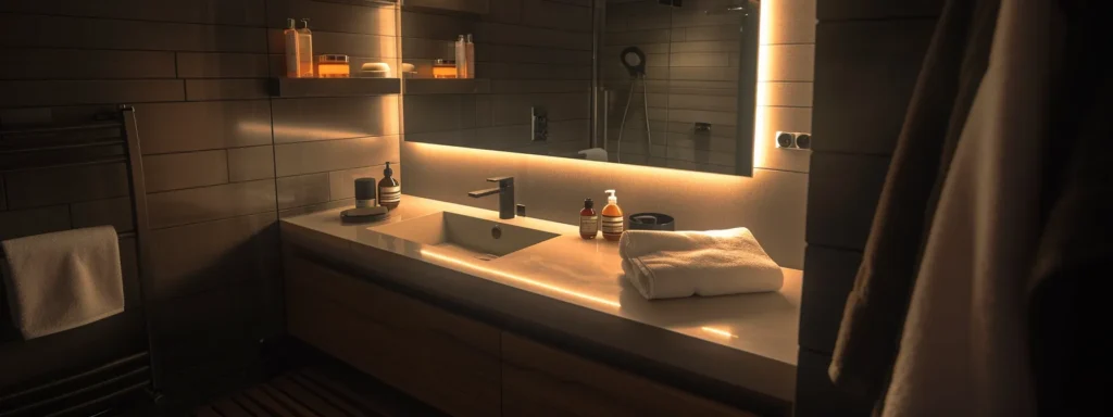 a sleek, modern bathroom with a stylish floating vanity and space-saving fixtures in a small, well-organized space.